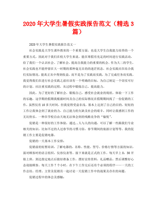 2020年大学生暑假实践报告范文(精选3篇)