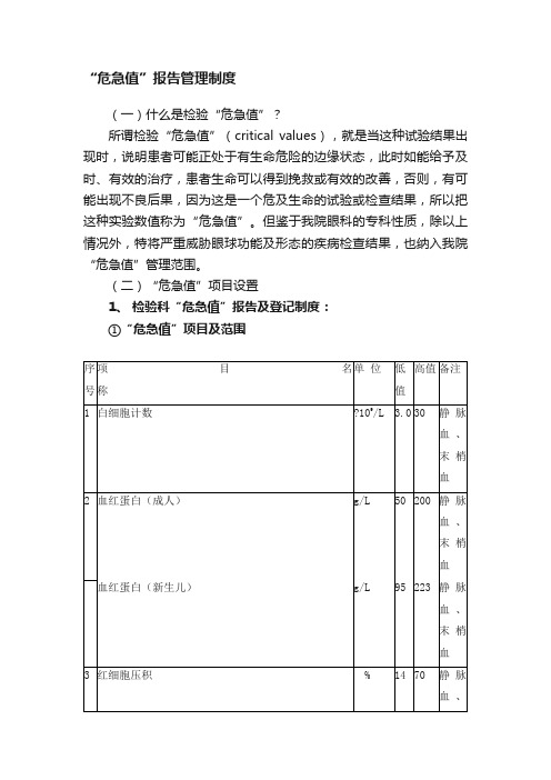 “危急值”报告管理制度