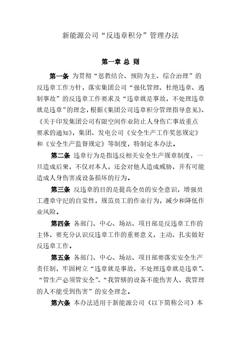 新能源公司“反违章积分”管理办法