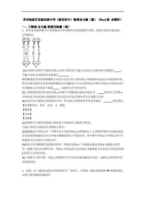 苏州高新区实验初级中学(新实初中)物理电与磁(篇)(Word版 含解析)