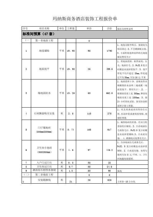 快捷酒店装饰工程报价单..