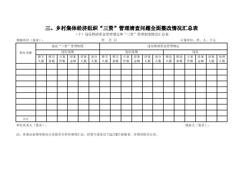 乡村集体经济组织三资管理清查问题全面整改情况汇总表