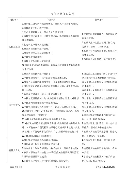 ISO17025岗位任职资格条件