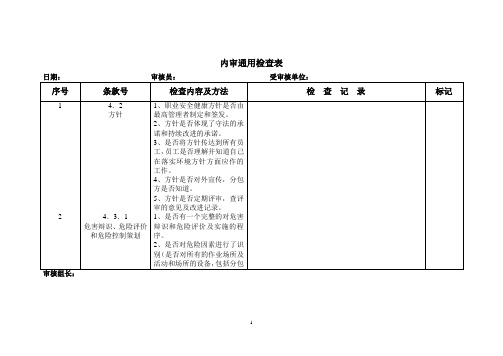 内审通用检查表