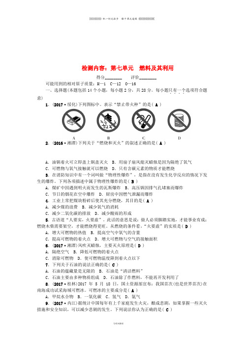 九年级化学上册 第七单元 燃料及其利用同步测试 (新版)新人教版