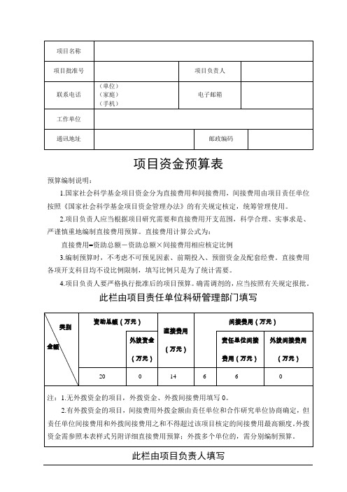 国家社科基金资金预算表模板 (2)