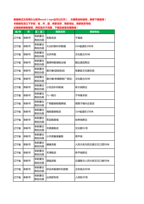 2020新版辽宁省阜新市阜新蒙古族自治县鞋工商企业公司商家名录名单黄页联系电话号码地址大全71家