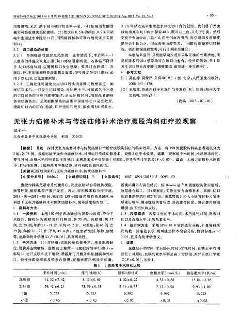 无张力疝修补术与传统疝修补术治疗腹股沟斜疝疗效观察