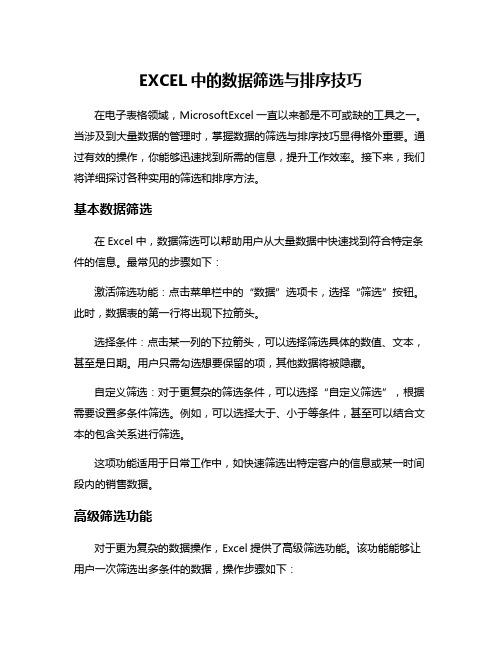 EXCEL中的数据筛选与排序技巧