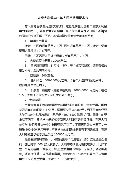 去意大利留学一年人民币费用是多少