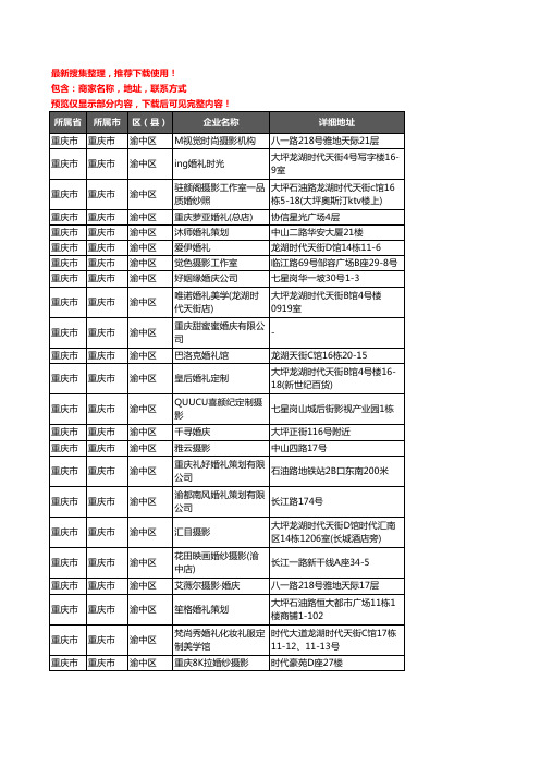 新版重庆市重庆市渝中区婚庆公司企业公司商家户名录单联系方式地址大全152家