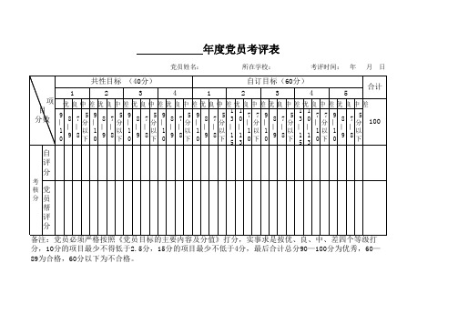 党员考核评分表