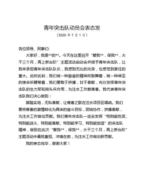 青年突击队表态发言