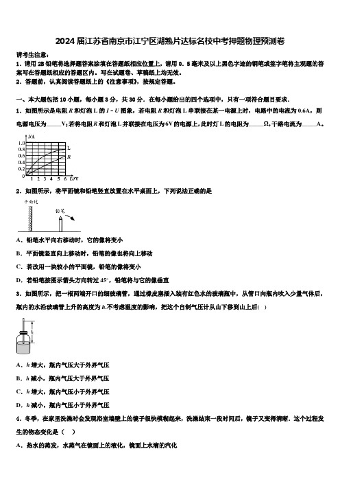 2024届江苏省南京市江宁区湖熟片达标名校中考押题物理预测卷含解析