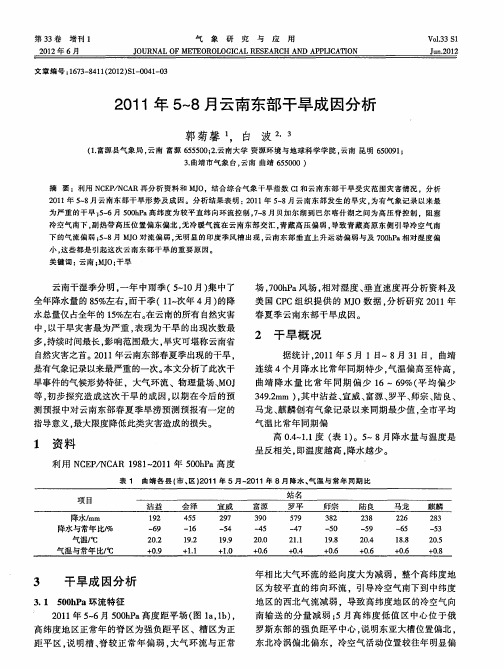 2011年5～8月云南东部干旱成因分析