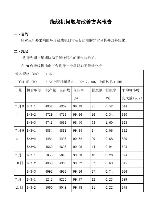 绕线机问题与改善方案报告