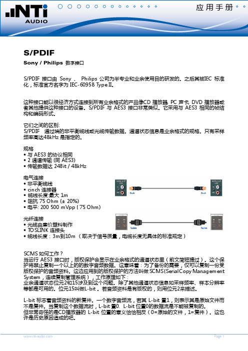 NTI S PDIF Sony Philips 数字接口 应用手册