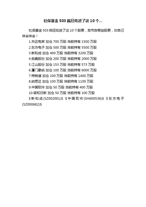 社保基金503疯狂吃进了这10个...