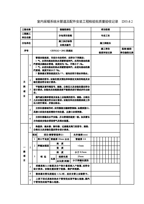 室内采暖系统水管道及配件安装工程检验批质量验收记录