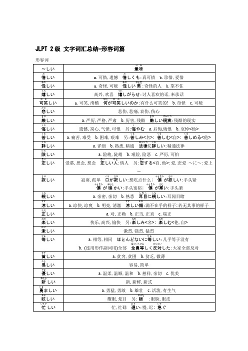 JLPT 2级 文字词汇总结—形容词篇