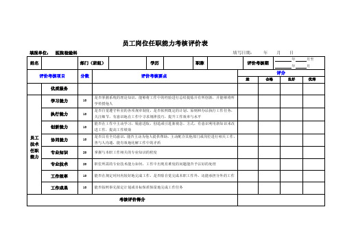 实验室员工能力考核评价表