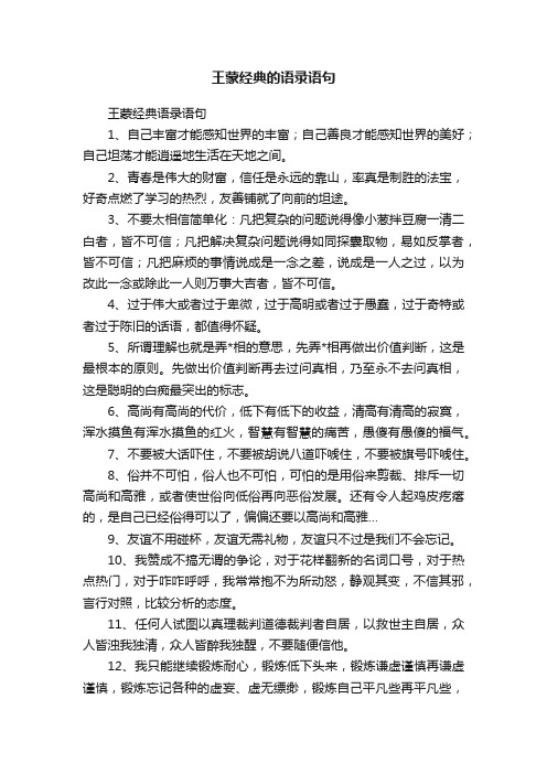 王蒙经典的语录语句