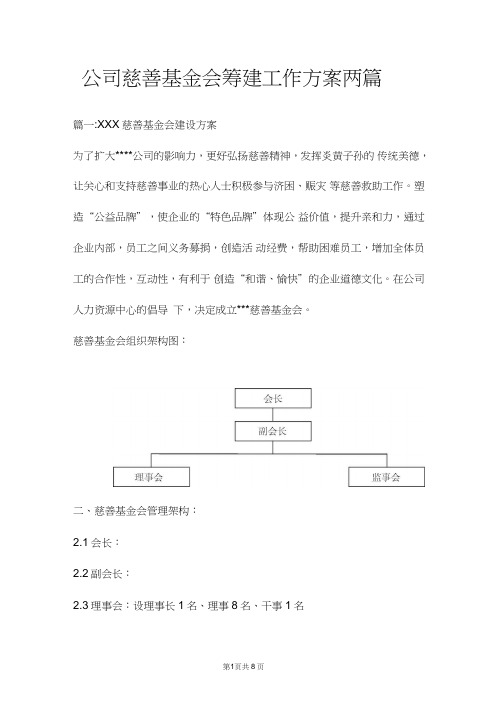 公司慈善基金会筹建工作方案两篇