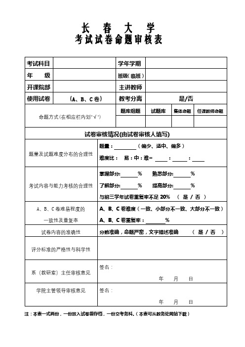 考试试卷命题审核表【模板】