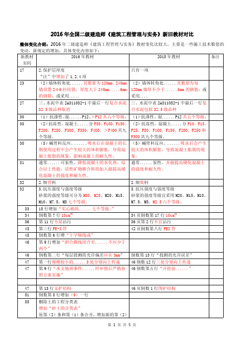 2016全国二级建造师《建筑实务》新旧教材对比