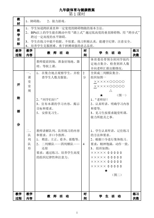 初中九年级体育课教案(上下册)