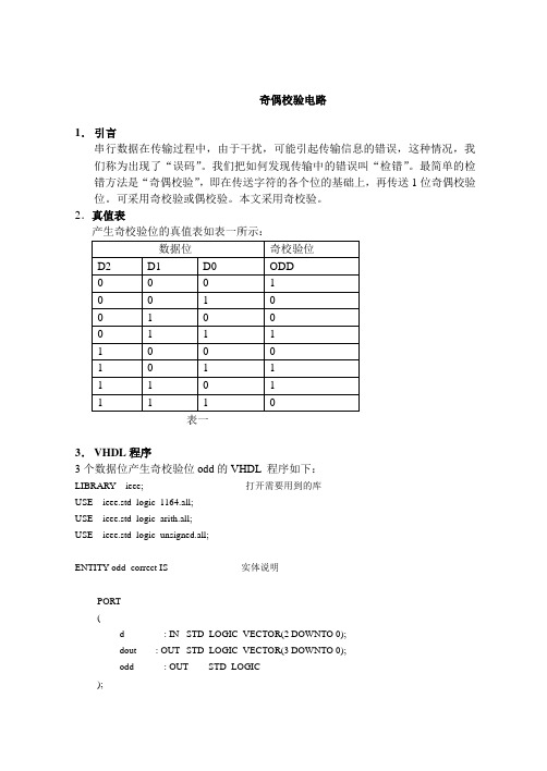 奇偶校验的VHDL设计