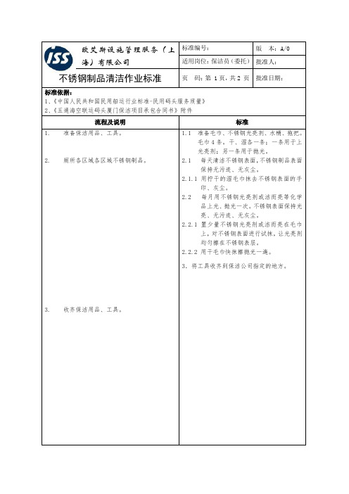 不锈钢制品清洁作业标准