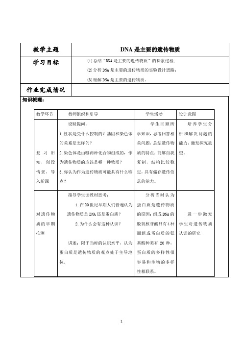 DNA是主要的遗传物质 教学设计 教案 说课稿