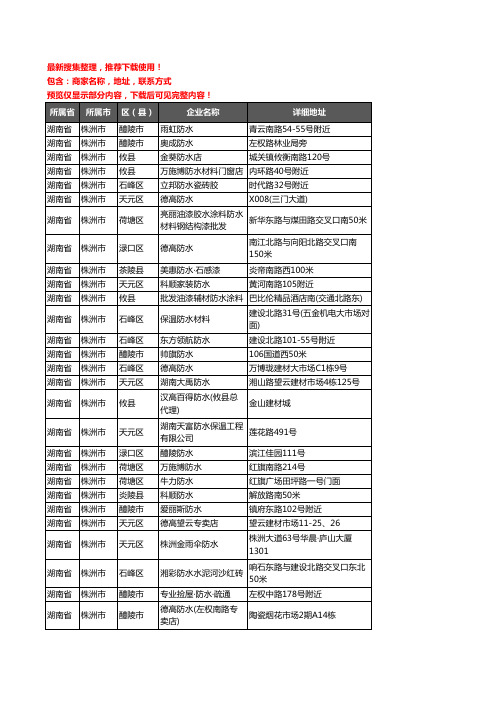 新版湖南省株洲市防水企业公司商家户名录单联系方式地址大全213家