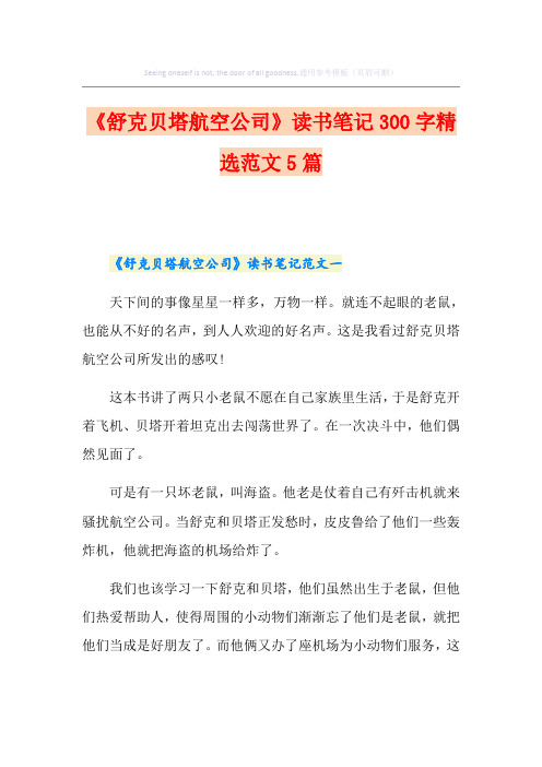 《舒克贝塔航空公司》读书笔记300字精选范文5篇