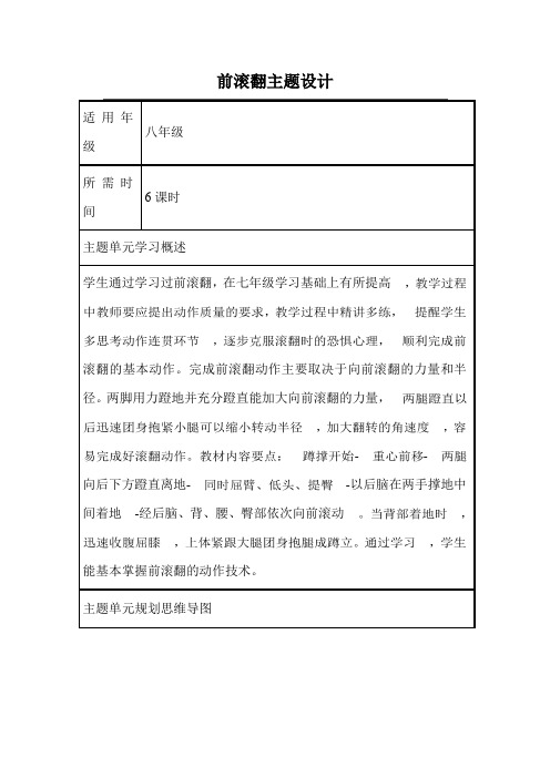 初中体育《前滚翻》单元教学设计以及思维导图