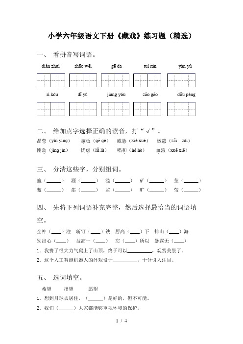 小学六年级语文下册《藏戏》练习题(精选)