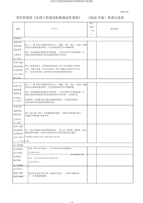 水利工程建设标准强制性条文检查记录表格