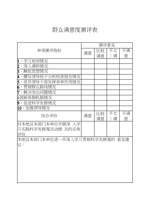 群众满意度测评表