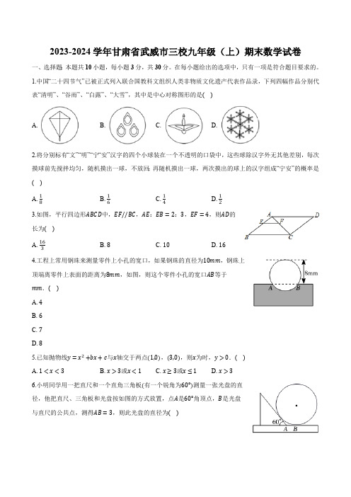 甘肃省武威市三校2024届九年级上学期期末考试数学试卷(含解析)