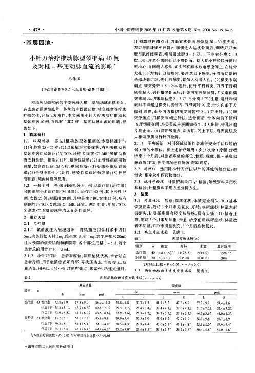 小针刀治疗椎动脉型颈椎病40例及对椎-基底动脉血流的影响