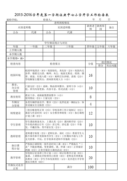 小学开学工作检查表