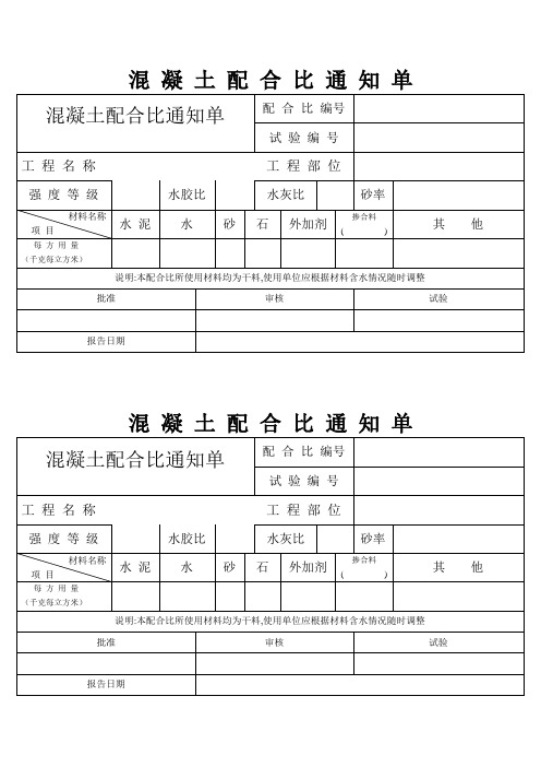 混凝土配合比通知单