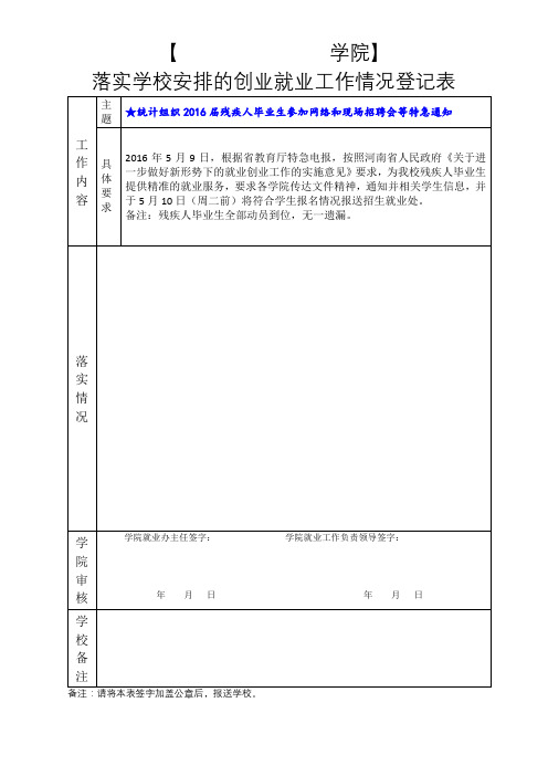 落实学校安排的创业就业工作情况登记表【模板】