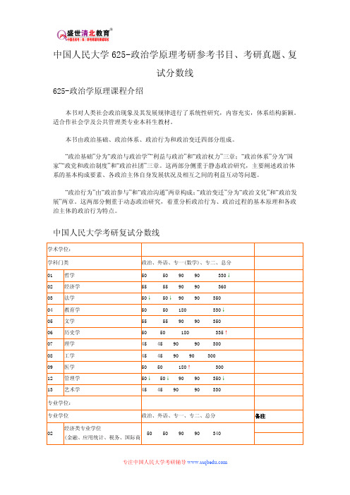 中国人民大学625-政治学原理考研参考书目、考研真题、复试分数线新