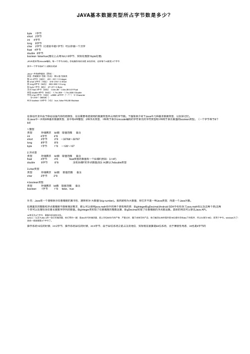 JAVA基本数据类型所占字节数是多少？