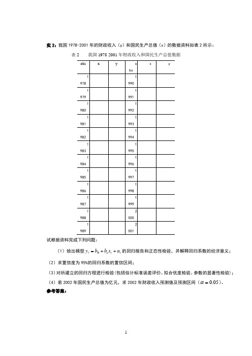 《计量经济学》上机实验答案过程步骤