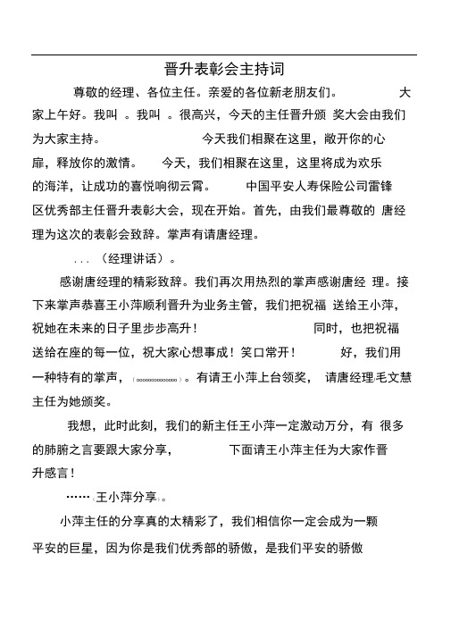 保险公司晋升表彰会主题词