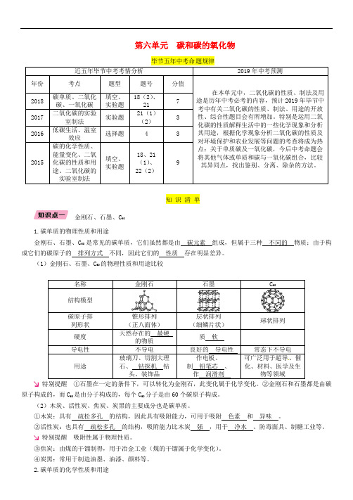 中考化学总复习 第1编 教材知识梳理篇 第6单元 碳和碳的氧化物(精讲)练习