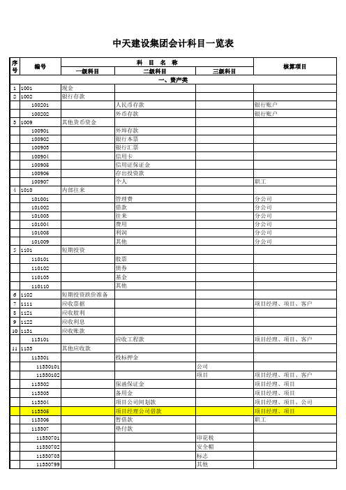 中天集团会计科目表(建筑)